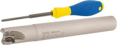 Iscar - 1" Cut Diam, 0.56" Max Depth of Cut, 1" Shank Diam, 7.87" OAL, Indexable Square Shoulder End Mill - AD..1505.., HM90 AD..1505 Inserts, Cylindrical Shank, 90° Lead Angle, Series Heli2000 - Eagle Tool & Supply