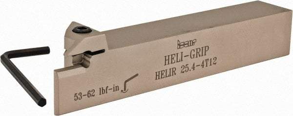 Iscar - External Thread, 0.47" Max Depth of Cut, 0.157" Min Groove Width, 6" OAL, Right Hand Indexable Grooving Cutoff Toolholder - 0.126 Seat Size, 1" Shank Height x 1" Shank Width, DG../GRIP/HGN 300. Insert Style, HELI Toolholder Style, Series Heli-Grip - Eagle Tool & Supply