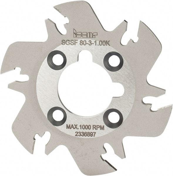 Iscar - Arbor Hole Connection, 3/32" Cutting Width, 0.63" Depth of Cut, 3.15" Cutter Diam, 1" Hole Diam, 6 Tooth Indexable Slotting Cutter - SGSF Toolholder, GSFN, GSFU Insert - Eagle Tool & Supply