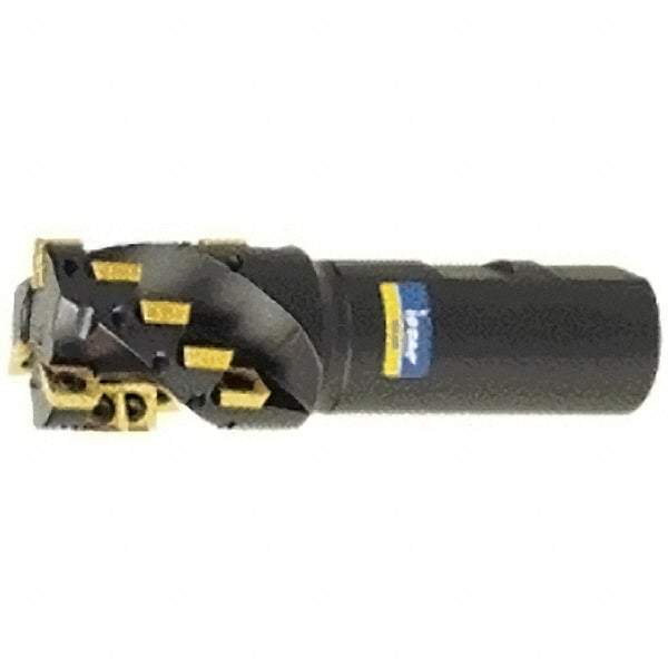 Iscar - 1-1/4" Cut Diam, 1.4" Max Depth of Cut, 1-1/4" Shank Diam, 4-1/2" OAL, Indexable Square Shoulder Helical End Mill - Weldon Shank, 90° Lead Angle, Series IsoMill - Eagle Tool & Supply
