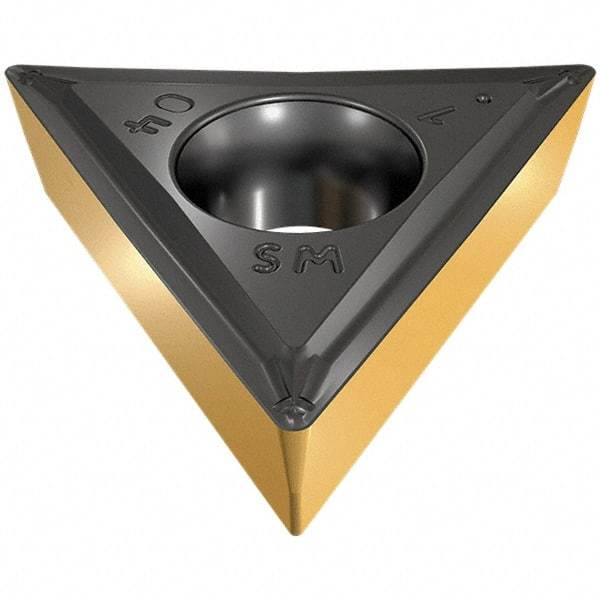 Iscar - TCMT3-1 SM Grade IC570 Carbide Turning Insert - TiCN/TiN Finish, 60° Triangle, 3/8" Inscr Circle, 5/32" Thick, 1/64" Corner Radius - Eagle Tool & Supply