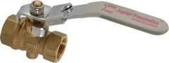 Value Collection - 3/8" Pipe, Full Port, Brass Full Port Ball Valve - Inline - One Way Flow, FNPT x FNPT Ends, Locking Lever Handle, 300 WOG, 150 WSP - Eagle Tool & Supply