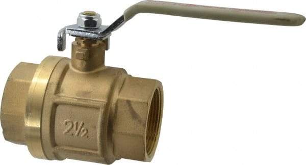 Value Collection - 2-1/2" Pipe, Full Port, Brass Full Port Ball Valve - Inline - Two Way Flow, FNPT x FNPT Ends, Lever Handle, 450 WOG, 150 WSP - Eagle Tool & Supply