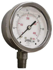 Winters - 2-1/2" Dial, 1/4 Thread, 0-100 Scale Range, Pressure Gauge - Lower Connection Mount, Accurate to 1.5% of Scale - Eagle Tool & Supply