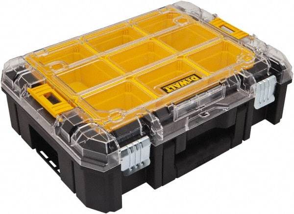 DeWALT - 7 Compartment Tool Organizer - 12-61/64" Wide x 17-5/32" Deep x 5-21/32" High, Structural Foam, Black/Yellow with Clear - Eagle Tool & Supply