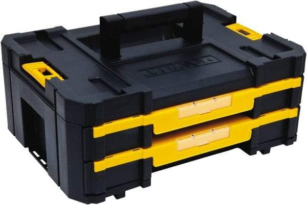 DeWALT - 2 Compartment 2 Drawer Tool Case - 12-1/4" Wide x 6-3/8" Deep x 6-29/32" High, Structural Foam, Black/Yellow - Eagle Tool & Supply