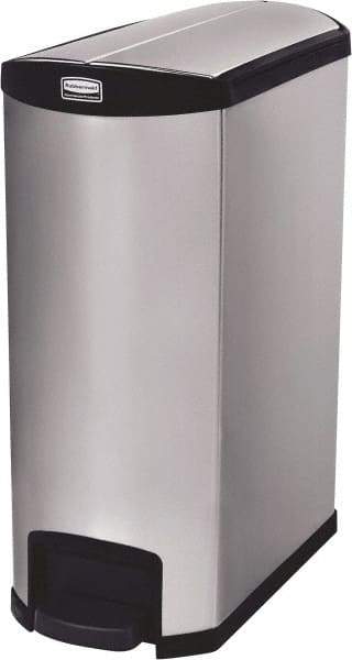 Rubbermaid - 24 Gal Rectangle Unlabeled Trash Can - 32.84" High x 27-1/8" Long, Chrome, Black, Metal - Eagle Tool & Supply