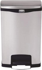 Rubbermaid - 13 Gal Rectangle Unlabeled Trash Can - 28.66" High x 18-1/8" Long, Chrome, Black, Metal - Eagle Tool & Supply