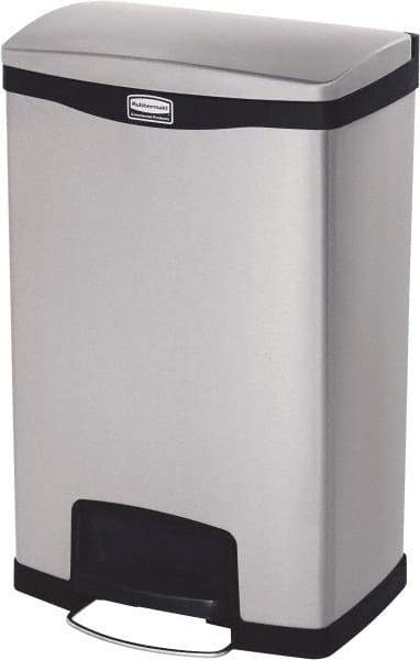 Rubbermaid - 13 Gal Rectangle Unlabeled Trash Can - 28.66" High x 18-1/8" Long, Chrome, Black, Metal - Eagle Tool & Supply