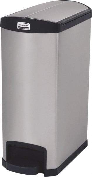 Rubbermaid - 13 Gal Rectangle Unlabeled Trash Can - 28.85" High x 22-5/8" Long, Chrome, Black, Metal - Eagle Tool & Supply