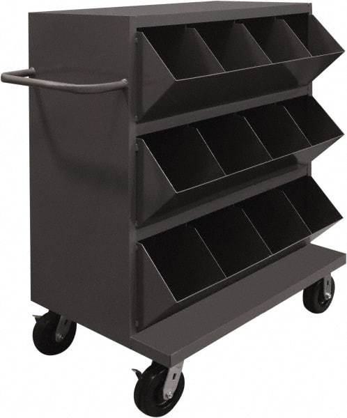 Durham - 2,400 Lb Capacity, 24" Wide x 36" Long x 49-1/4" High Storage Bin Cart - 12 Slot, Steel, 2 Rigid/2 Swivel Casters - Eagle Tool & Supply