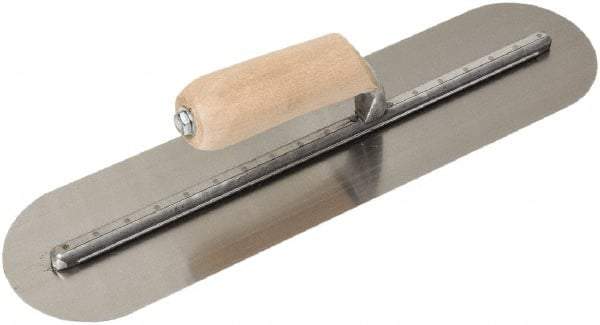 SEYMOUR-MIDWEST - Carbon Steel Rounded End Trowel - 16" Long x 4" Wide, Wood Handle - Eagle Tool & Supply