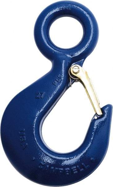 Campbell - 1,500 Lb Capacity, Chain Grade 100, Alloy Steel Eye Hook - 4.06" Reach, 27/32" Eye ID, 5.19" OAL, Painted Blue - Eagle Tool & Supply