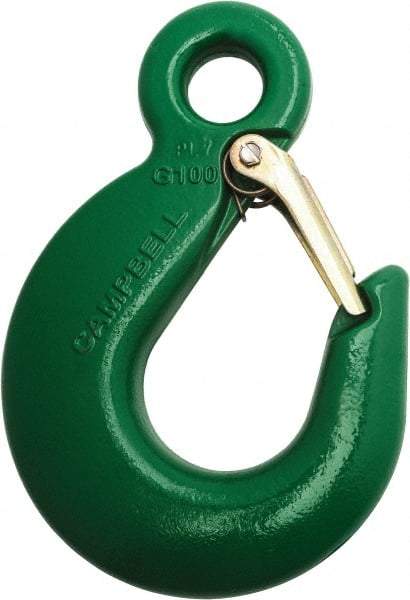 Campbell - 8,800 Lb Capacity, Chain Grade 100, Alloy Steel Eye Hook - 5.09" Reach, 13/16" Eye ID, 7" OAL, Painted Green - Eagle Tool & Supply