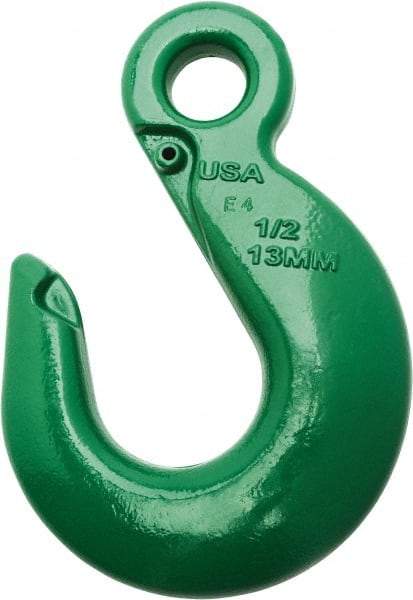 Campbell - 35,300 Lb Capacity, Chain Grade 100, Alloy Steel Eye Hook - 8.28" Reach, 1-1/2" Eye ID, 12" OAL, Painted Green - Eagle Tool & Supply