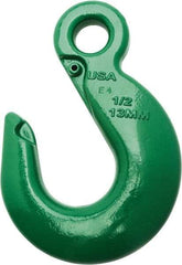 Campbell - 15,000 Lb Capacity, Chain Grade 100, Alloy Steel Eye Hook - 6.22" Reach, 1-1/8" Eye ID, 8.78" OAL, Painted Green - Eagle Tool & Supply