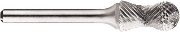 SGS Pro - 1/2" Cut Diam, 1/4" Shank Diam, Cylinder with Radius Head Single Cut Burr - Carbide, Radius End, 1" LOC, 1" OAL - Eagle Tool & Supply