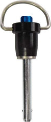 Monroe Engineering Products - 3/4" Diam, 3" Usable Length, Ring Handle, Push Button Quick Release Pin - 6-3/8" OAL, Grade 17-4 Stainless Steel - Eagle Tool & Supply