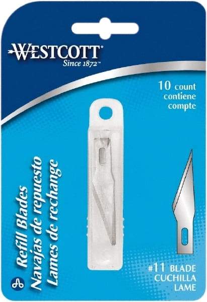 Westcott - 10 Piece Stainless Steel Hobby Blade - 57mm OAL, 0.984" Blade Length, 0.02" Blade Thickness - Eagle Tool & Supply