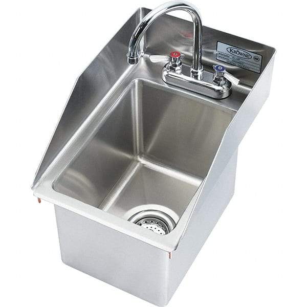 Krowne - 9" Long x 10" Wide Inside, 1 Compartment, Grade 304 Stainless Steel Drop In Sink - 20 Gauge, 18" Long x 12" Wide x 15" High Outside, 9" Deep - Eagle Tool & Supply