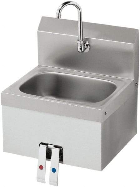 Krowne - 10" Long x 14" Wide Inside, 1 Compartment, Grade 304 Stainless Steel Hand Sink with Knee Valve - 20 Gauge, 15" Long x 16" Wide x 19" High Outside, 6" Deep - Eagle Tool & Supply