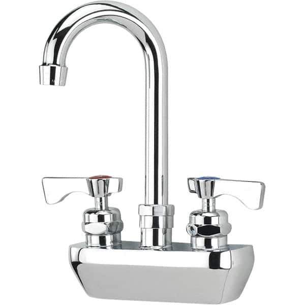 Krowne - Wall Mount, High Arc Service Sink Faucet - Two Handle, Color Coded, Blade Handle, Gooseneck Spout and Nozzle, No Drain - Eagle Tool & Supply