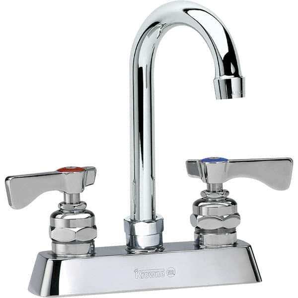 Krowne - Deck Mount, High Arc Deck Mount Faucet - Two Handle, Color Coded, Blade Handle, Gooseneck Spout and Nozzle, No Drain - Eagle Tool & Supply