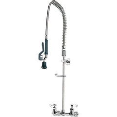 Krowne - Wall Mount, Pre Rinse Faucet with Spray - Two Handle, Color Coded, Blade Handle, Gooseneck Spout with Hose, No Drain - Eagle Tool & Supply