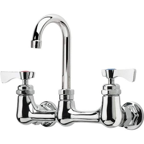 Krowne - Wall Mount, High Arc Service Sink Faucet - Two Handle, Color Coded, Blade Handle, Gooseneck Spout and Nozzle, No Drain - Eagle Tool & Supply