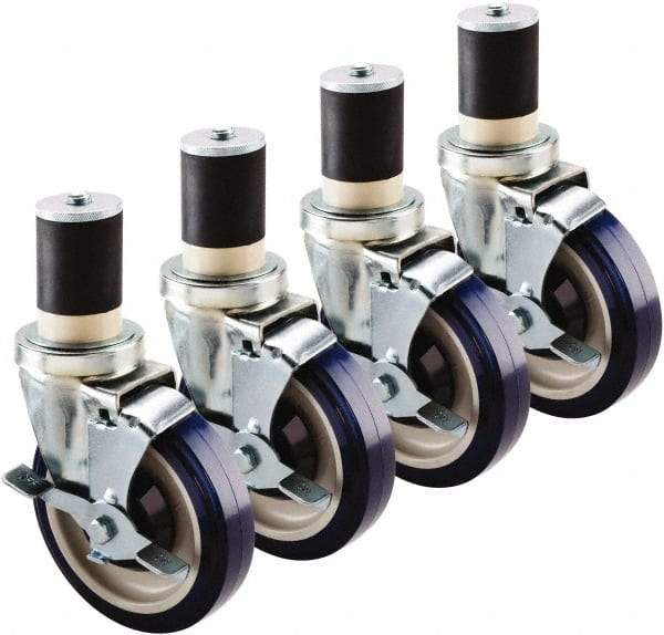 Krowne - 5" Diam x 1" Wide x 6" OAH Stem Mount Swivel Caster with Brake - Polyethylene, 200 Lb Capacity, 1-1/2" Round Stem - Eagle Tool & Supply