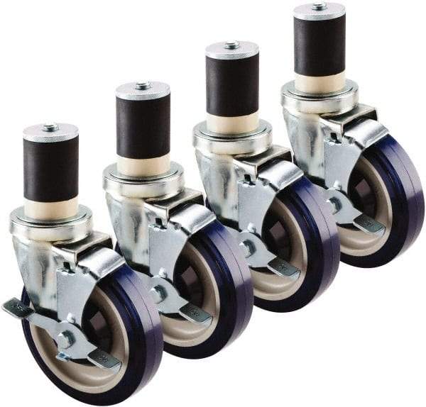 Krowne - 5" Diam x 1" Wide x 6" OAH Stem Mount Swivel Caster with Brake - Polyethylene, 200 Lb Capacity, 1-5/8" Round Stem - Eagle Tool & Supply