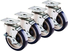 Krowne - 5" Diam x 1" Wide x 6" OAH Top Plate Mount Swivel Caster with Brake - Polyethylene, 200 Lb Capacity, 2-3/8 x 3-5/8" Plate - Eagle Tool & Supply