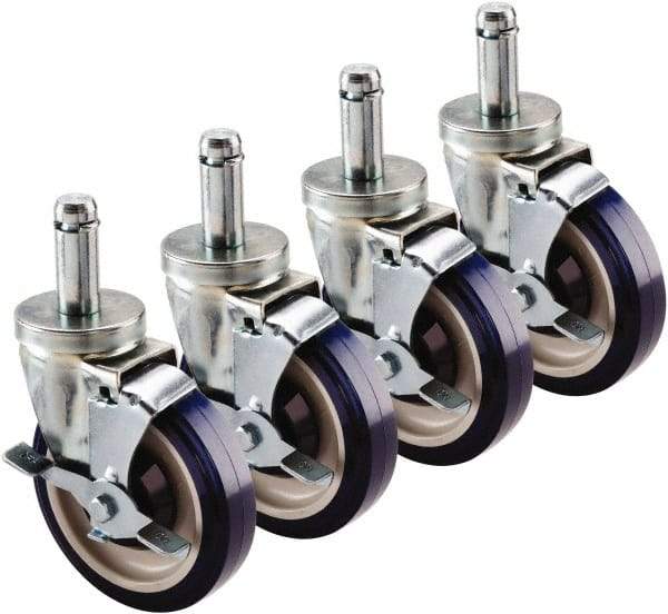 Krowne - 5" Diam x 1" Wide x 6" OAH Stem Mount Swivel Caster with Brake - Polyethylene, 200 Lb Capacity, 1" Round Stem - Eagle Tool & Supply