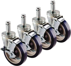 Krowne - 5" Diam x 1" Wide x 6" OAH Stem Mount Swivel Caster with Brake - Polyethylene, 200 Lb Capacity, 1" Round Stem - Eagle Tool & Supply