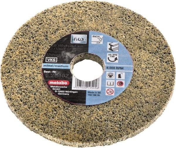 Metabo - 5" Diam, 3/8" Face Width, 7/8" Center Hole, Medium Grade, Fleece Deburring Wheel - Unitized, Hard Density 3 Grade, 10,000 RPM - Eagle Tool & Supply
