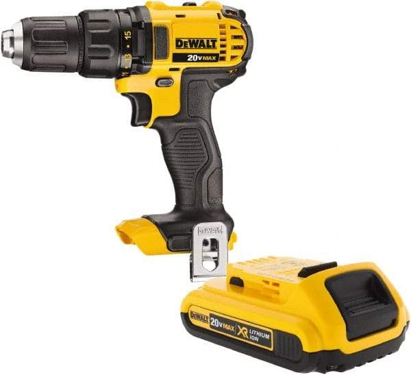 DeWALT - 20 Volt 1/2" Keyless Chuck Cordless Hammer Drill - 0 to 8,500 BPM, 0 to 600 & 0 to 2,000 RPM, Reversible - Eagle Tool & Supply