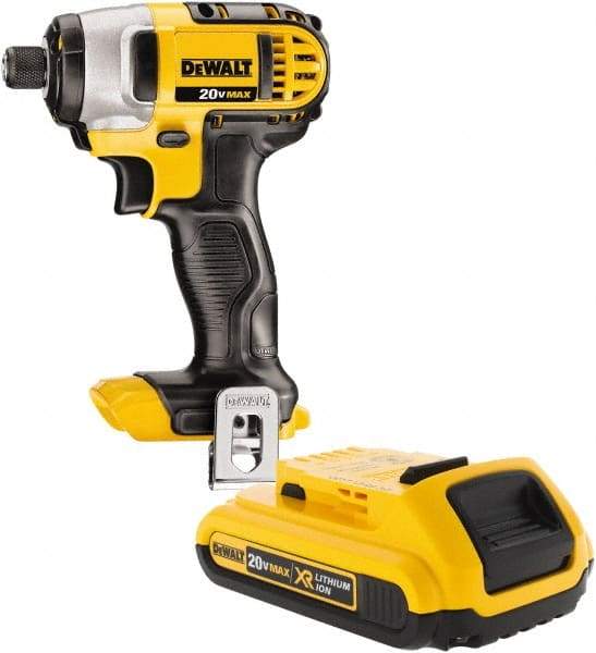 DeWALT - 20 Volt, 1/4" Drive, 117 Ft/Lb Torque, Cordless Impact Driver - Pistol Grip Handle, 2800 RPM, 1 Lithium-Ion Battery Included - Eagle Tool & Supply