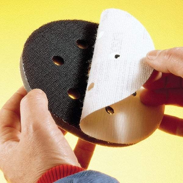 3M - 5" Diam, 20 Grit Aluminum Oxide Adhesive PSA Disc - Super Fine Grade, Red, Polyester Backing, Flexible, Use with Random Orbital Sanders - Eagle Tool & Supply