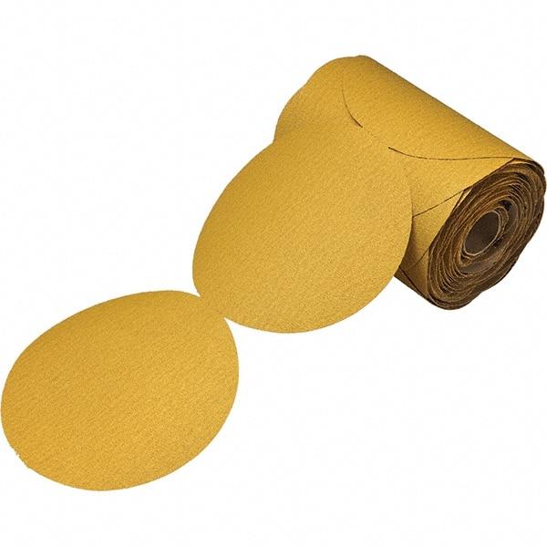 3M - 5" Diam, 800 Grit Aluminum Oxide Adhesive PSA Disc - Super Fine Grade, Gold, Film Backing, Flexible, Use with Random Orbital Sanders - Eagle Tool & Supply