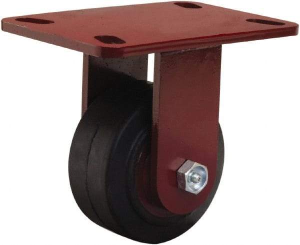 Hamilton - 4" Diam x 2" Wide x 5-5/8" OAH Top Plate Mount Rigid Caster - Rubber Mold on Cast Iron, 300 Lb Capacity, Straight Roller Bearing, 4-1/2 x 6-1/2" Plate - Eagle Tool & Supply