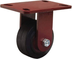 Hamilton - 4" Diam x 2" Wide x 5-5/8" OAH Top Plate Mount Rigid Caster - Rubber Mold on Cast Iron, 300 Lb Capacity, Straight Roller Bearing, 4-1/2 x 6-1/2" Plate - Eagle Tool & Supply