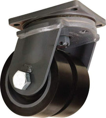 Hamilton - 8" Diam x 3" Wide x 11" OAH Top Plate Mount Dual Swivel Caster - Polyurethane Mold on Forged Steel, 8,800 Lb Capacity, Tapered Roller Bearing, 8-1/2 x 8-1/2" Plate - Eagle Tool & Supply