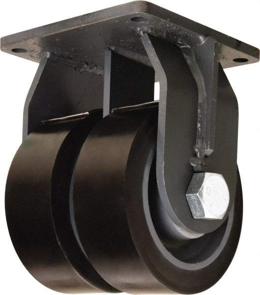Hamilton - 8" Diam x 3" Wide x 11" OAH Top Plate Mount Dual Rigid Caster - Polyurethane Mold on Forged Steel, 8,800 Lb Capacity, Tapered Roller Bearing, 8-1/2 x 8-1/2" Plate - Eagle Tool & Supply
