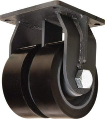 Hamilton - 8" Diam x 3" Wide x 11" OAH Top Plate Mount Dual Rigid Caster - Polyurethane Mold on Forged Steel, 8,800 Lb Capacity, Tapered Roller Bearing, 8-1/2 x 8-1/2" Plate - Eagle Tool & Supply
