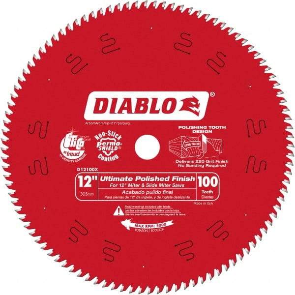 Freud - 12" Diam, 1" Arbor Hole Diam, 100 Tooth Wet & Dry Cut Saw Blade - Carbide-Tipped, Fine Finishing Action, Standard Round Arbor - Eagle Tool & Supply