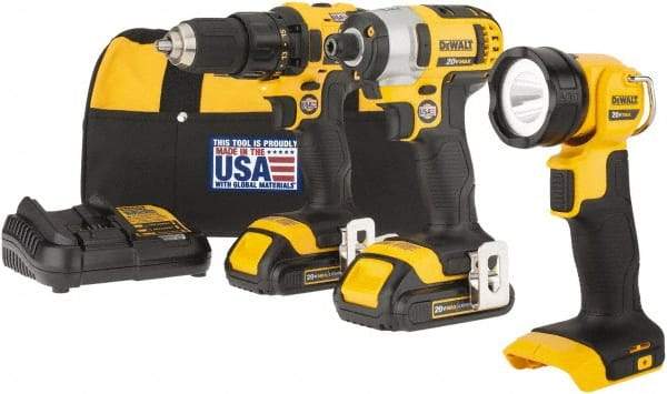 DeWALT - 20 Volt Cordless Tool Combination Kit - Includes 1/2" Drill/Driver, 1/4" Impact Driver & Work Light, Lithium-Ion Battery Included - Eagle Tool & Supply