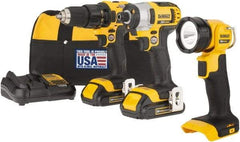 DeWALT - 20 Volt Cordless Tool Combination Kit - Includes 1/2" Drill/Driver, 1/4" Impact Driver & Work Light, Lithium-Ion Battery Included - Eagle Tool & Supply