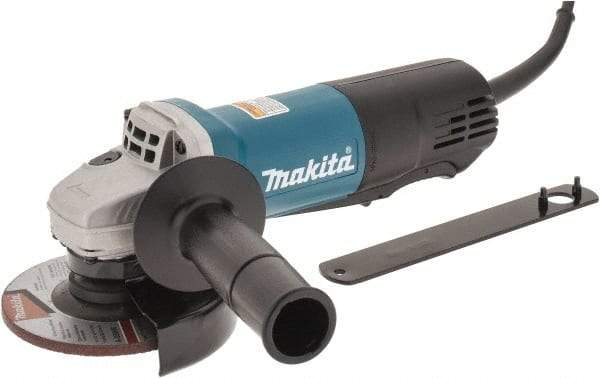 Makita - 4-1/2" Wheel Diam, 10,000 RPM, Corded Angle & Disc Grinder - 5/8-11 Spindle, 120 Volts, 7.5 Amps, Side Exhaust - Eagle Tool & Supply