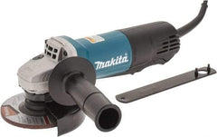 Makita - 4-1/2" Wheel Diam, 10,000 RPM, Corded Angle & Disc Grinder - 5/8-11 Spindle, 120 Volts, 7.5 Amps, Side Exhaust - Eagle Tool & Supply