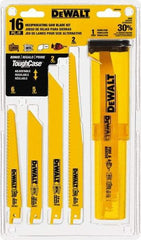 DeWALT - 16 Pieces, 6" to 9" Long x 0.04" Thickness, Bi-Metal Reciprocating Saw Blade Set - Straight Profile, 6 to 18 Teeth, Toothed Edge - Eagle Tool & Supply